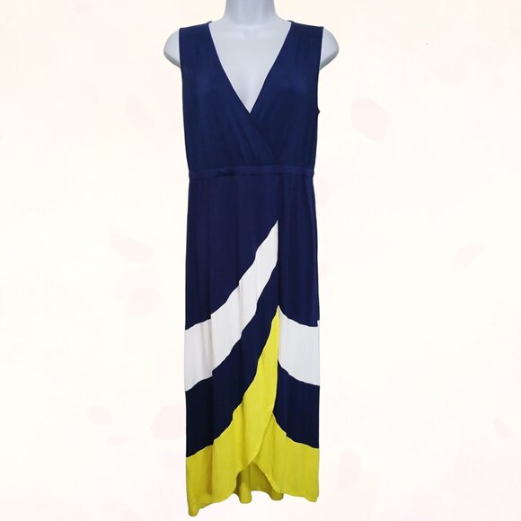 Spense Cascading Stripe Stretchy Sleeveless High-Low Fit & Flare Maxi Dress Sz S - Picture 2 of 14